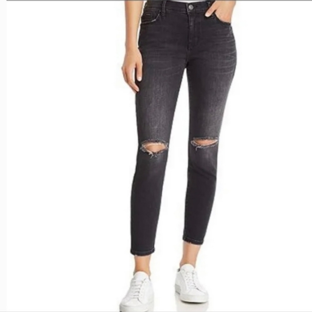 Current/Elliot The Stiletto Destroyed Black Denim Distressed Skinny Jeans 26